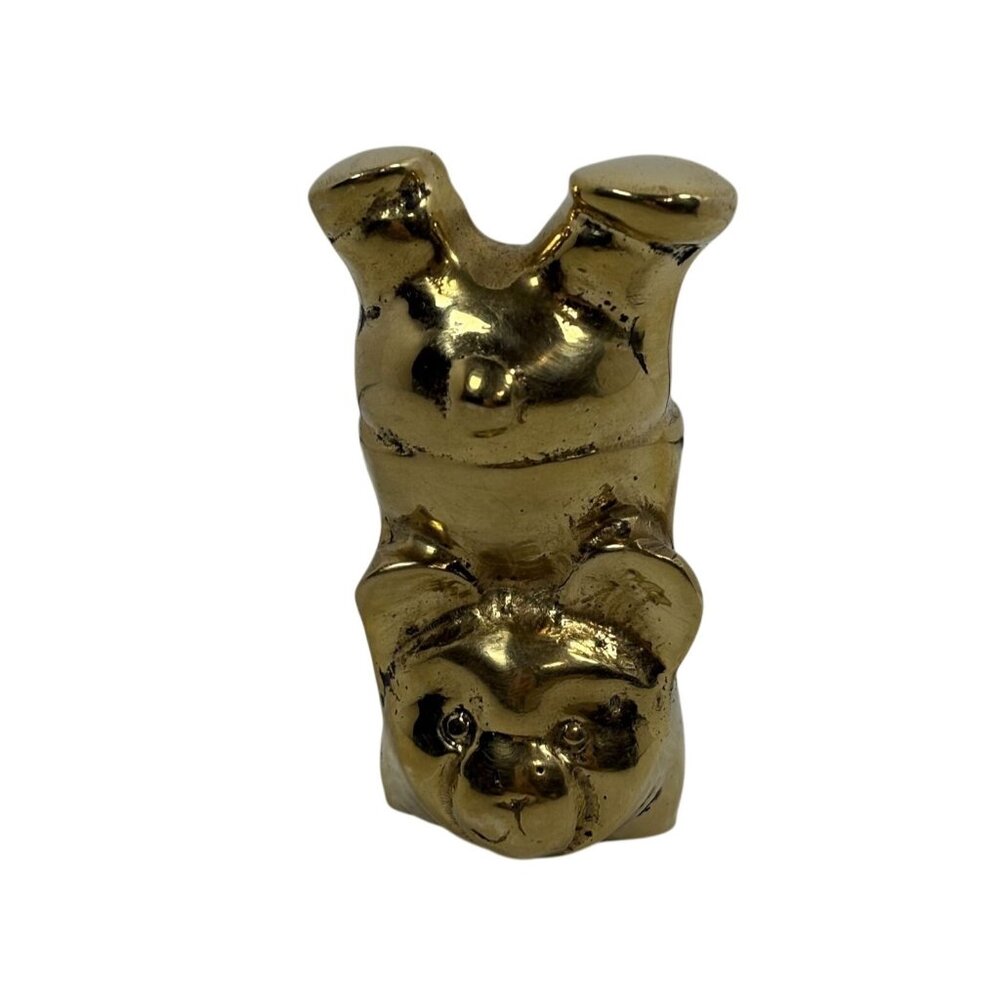 Solid Brass Bear Figurine Handstand Pose Vintage Decor 3.25" Tall Nursery Gift - Picture 2 of 6